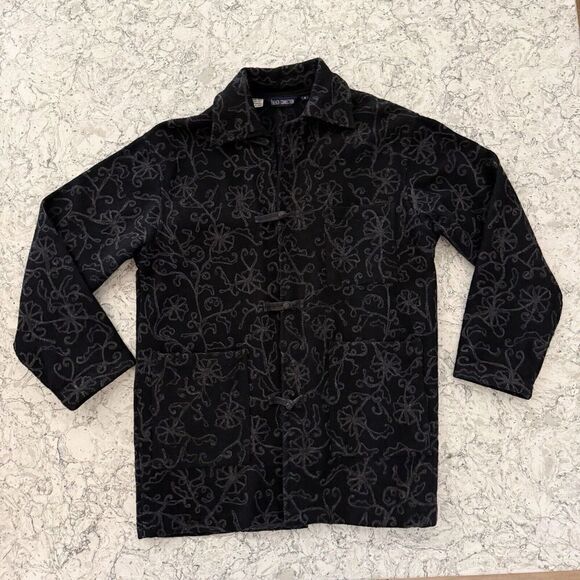 Vintage 90s Shacket Wool Embroidery Top Jacket Size 4 S/M Black goth whimsy - Picture 1 of 13